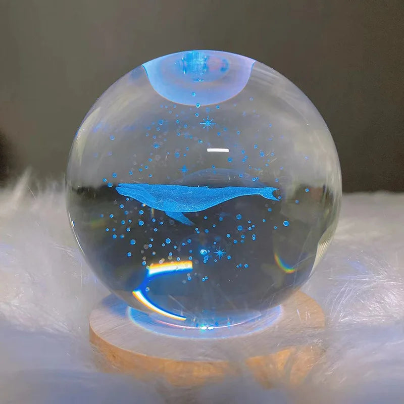 Jellyfish Dolphin Starfish Moon Planet USB Night Lamp LED 3D Art Crystal Ball Table Night Lights Decor for Children's