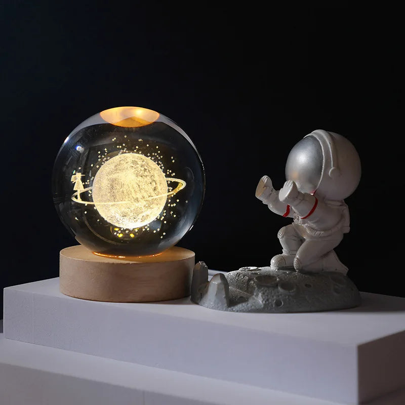 Jellyfish Dolphin Starfish Moon Planet USB Night Lamp LED 3D Art Crystal Ball Table Night Lights Decor for Children's