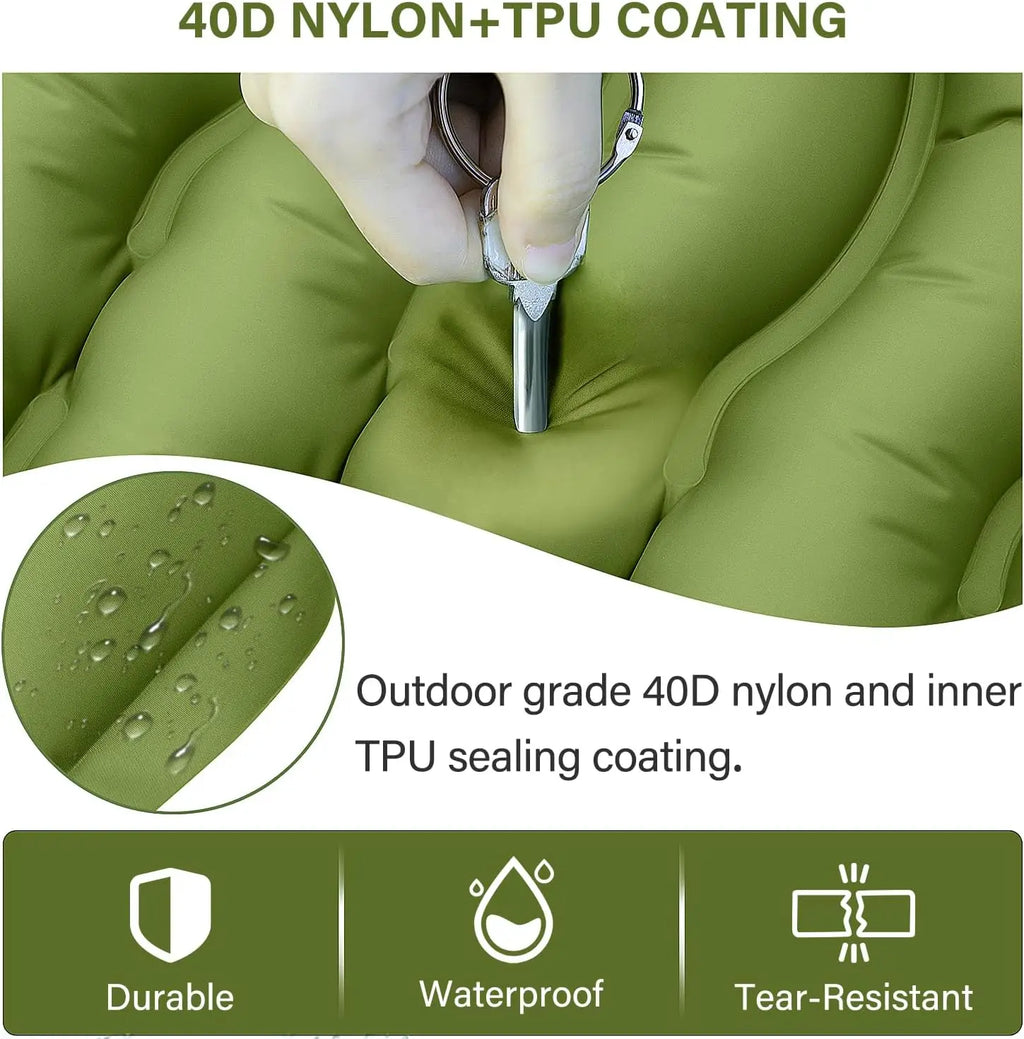 Ultralight PVC Camping Sleeping Pad & Mattress with Pillow Built-in Foot Pump Inflatable Compact Design