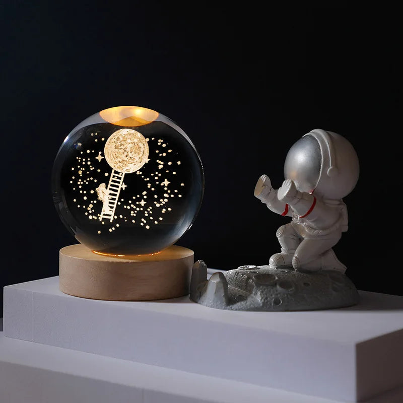 Jellyfish Dolphin Starfish Moon Planet USB Night Lamp LED 3D Art Crystal Ball Table Night Lights Decor for Children's