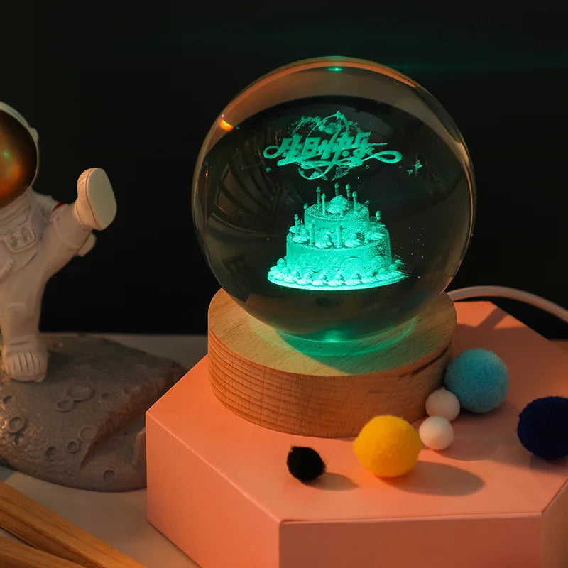 Jellyfish Dolphin Starfish Moon Planet USB Night Lamp LED 3D Art Crystal Ball Table Night Lights Decor for Children's