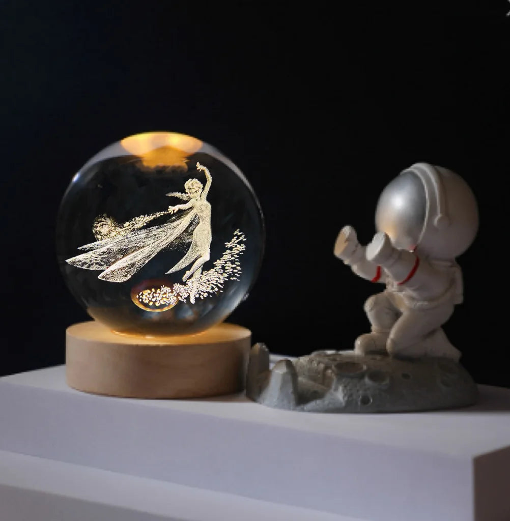 Jellyfish Dolphin Starfish Moon Planet USB Night Lamp LED 3D Art Crystal Ball Table Night Lights Decor for Children's
