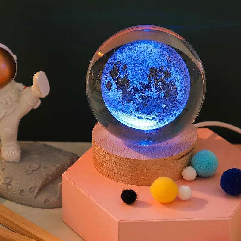 Jellyfish Dolphin Starfish Moon Planet USB Night Lamp LED 3D Art Crystal Ball Table Night Lights Decor for Children's
