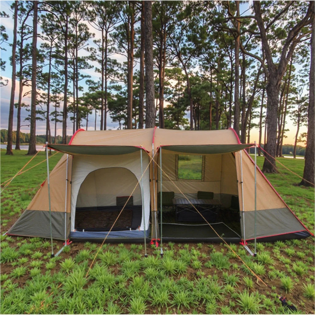 Wind Valley Best Selling Large Outdoor Camping 3-4 Person Durable Waterproof Fast Open Two Bedrooms One Living Room Tent