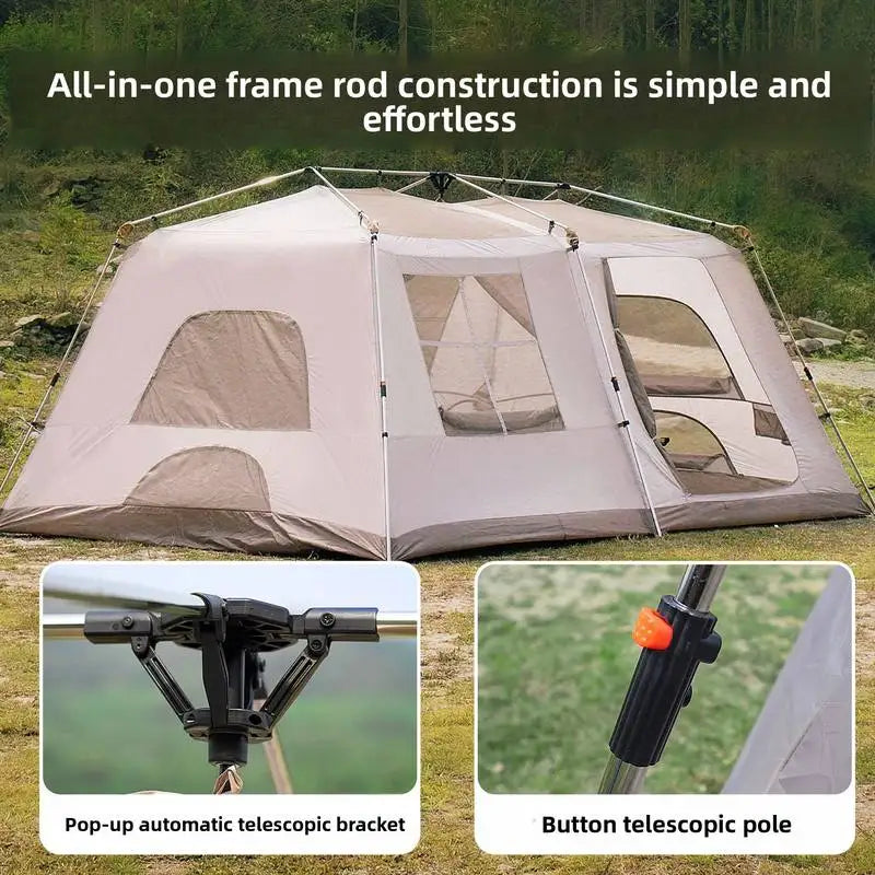 Automatic Quick Open Two-Room One-Hall Camping Tent Black Vinyl Thickened Sunproof Heavy Rainproof Foldable Outdoor Overnight