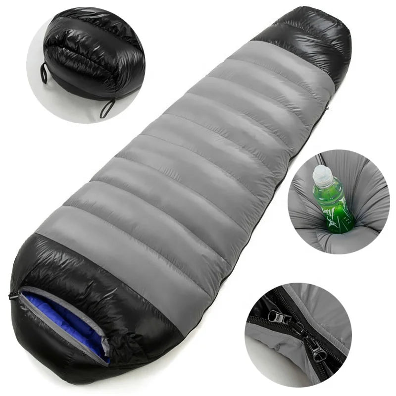 Outdoor Winter Sleeping Bag Camping Goose Down Comfort Ultralight Mummy Sleeping Bag With Compression Sack