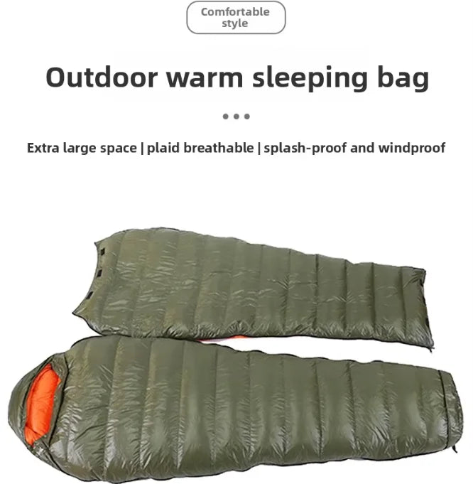 90% White Duck Down Mummy Sleeping Bag for Adults Outdoor Camping Portable Warm Winter Ultralight Nylon Fabric
