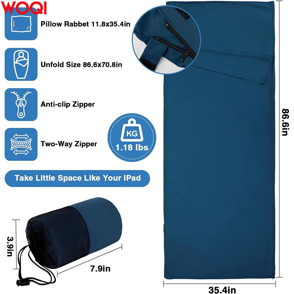 WOQI ultra Lightweight Summer Sleeping Bag with Lining for Travel Sheets and Adult Sleeping Bags Perfect for Hotel and Camping