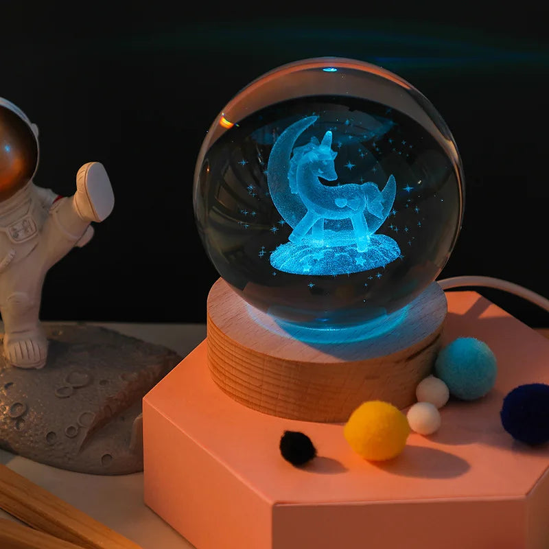 Jellyfish Dolphin Starfish Moon Planet USB Night Lamp LED 3D Art Crystal Ball Table Night Lights Decor for Children's