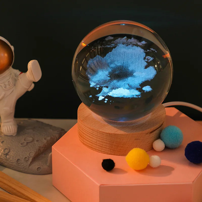 Jellyfish Dolphin Starfish Moon Planet USB Night Lamp LED 3D Art Crystal Ball Table Night Lights Decor for Children's