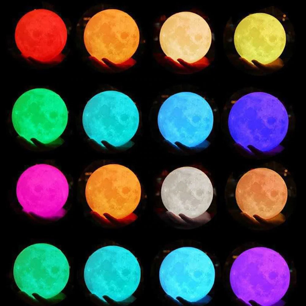 16-Color Rechargeable LED Night Light Touch Remote Control 3D Printed Moon Lamp RGB CCT for Children's Bedroom Home Decor