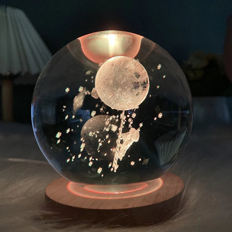 Jellyfish Dolphin Starfish Moon Planet USB Night Lamp LED 3D Art Crystal Ball Table Night Lights Decor for Children's