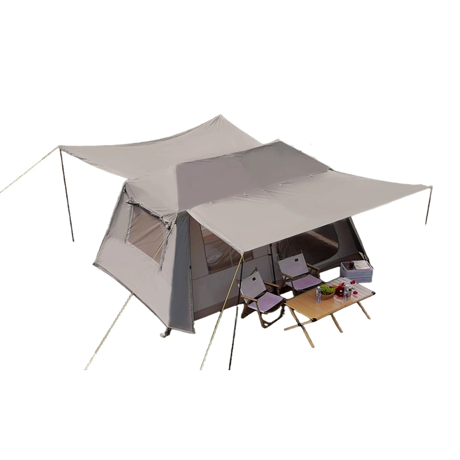 Automatic Quick Open Two-Room One-Hall Camping Tent Black Vinyl Thickened Sunproof Heavy Rainproof Foldable Outdoor Overnight