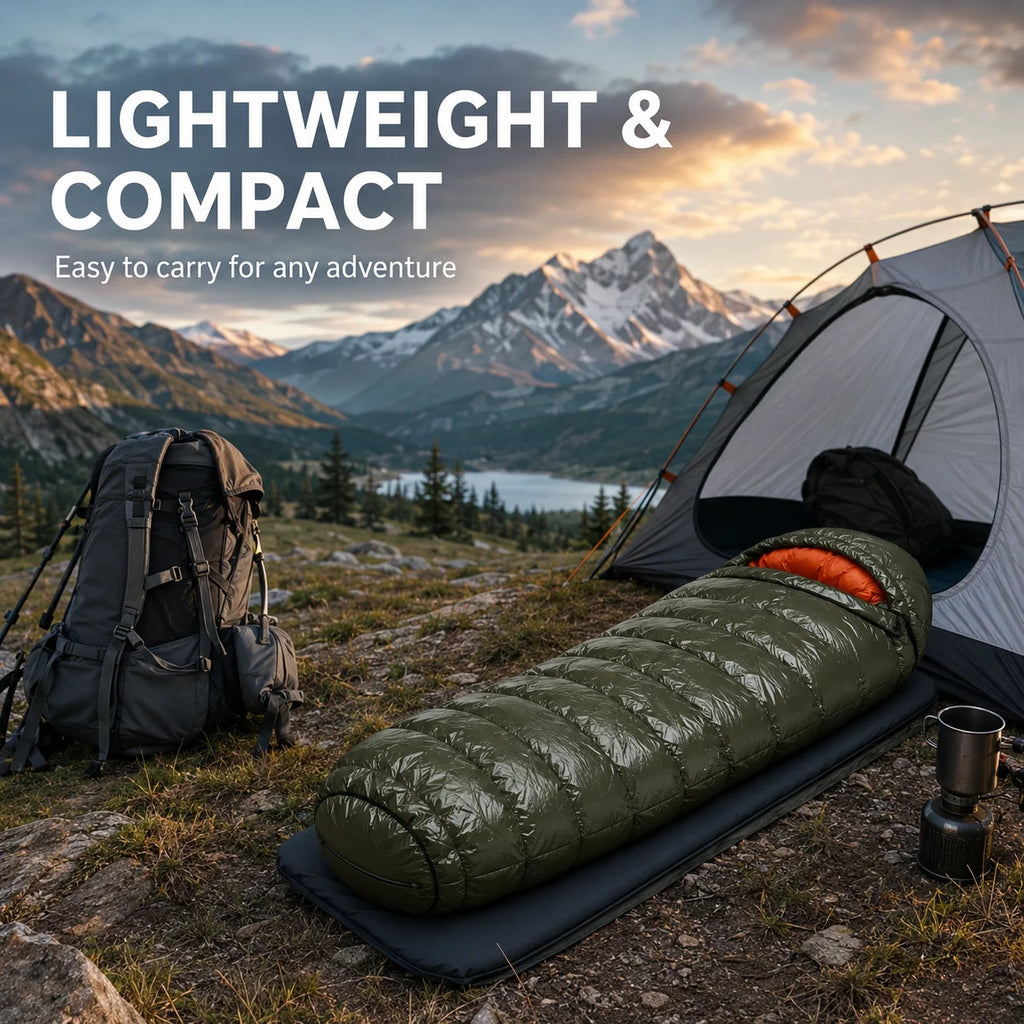90% White Duck Down Mummy Sleeping Bag for Adults Outdoor Camping Portable Warm Winter Ultralight Nylon Fabric