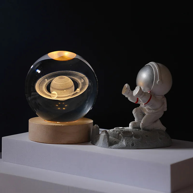 Jellyfish Dolphin Starfish Moon Planet USB Night Lamp LED 3D Art Crystal Ball Table Night Lights Decor for Children's