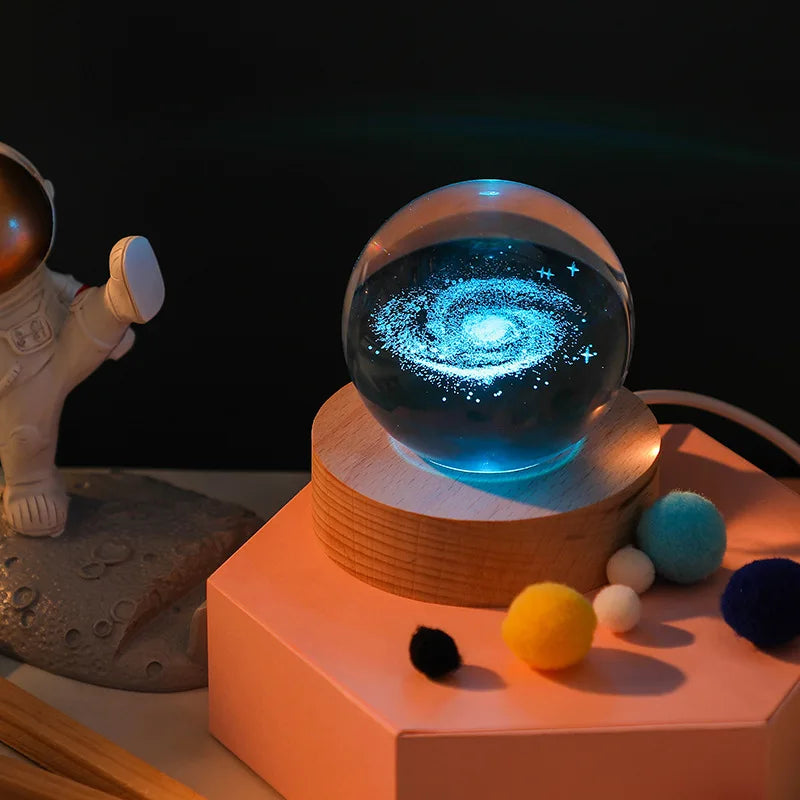 Jellyfish Dolphin Starfish Moon Planet USB Night Lamp LED 3D Art Crystal Ball Table Night Lights Decor for Children's