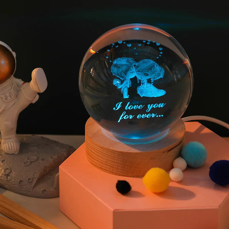 Jellyfish Dolphin Starfish Moon Planet USB Night Lamp LED 3D Art Crystal Ball Table Night Lights Decor for Children's