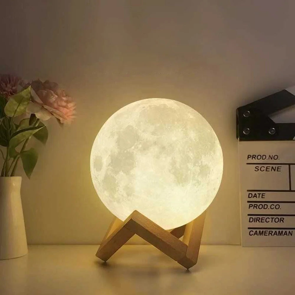 16-Color Rechargeable LED Night Light Touch Remote Control 3D Printed Moon Lamp RGB CCT for Children's Bedroom Home Decor