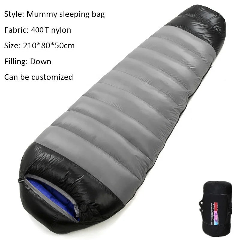 Outdoor Winter Sleeping Bag Camping Goose Down Comfort Ultralight Mummy Sleeping Bag With Compression Sack