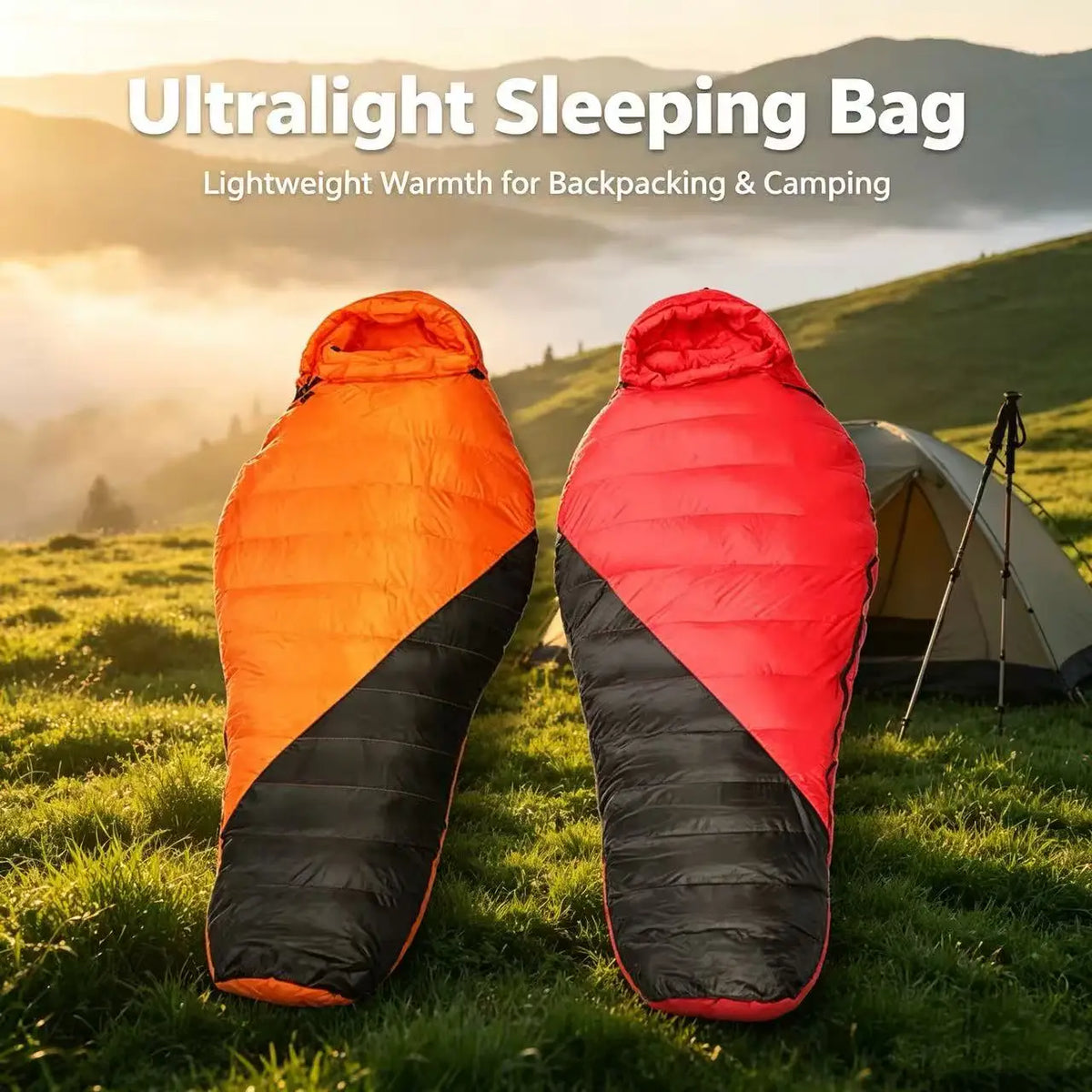 Adult Envelope-Style Winter Sleeping Bag Nylon Fabric White Duck Filling Color-Blocked Design Camping Travel Use Portable