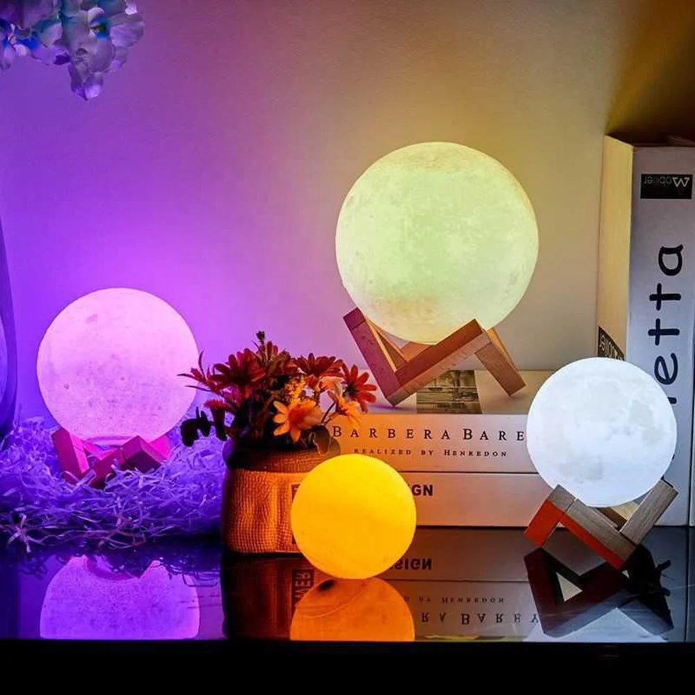 16-Color Rechargeable LED Night Light Touch Remote Control 3D Printed Moon Lamp RGB CCT for Children's Bedroom Home Decor