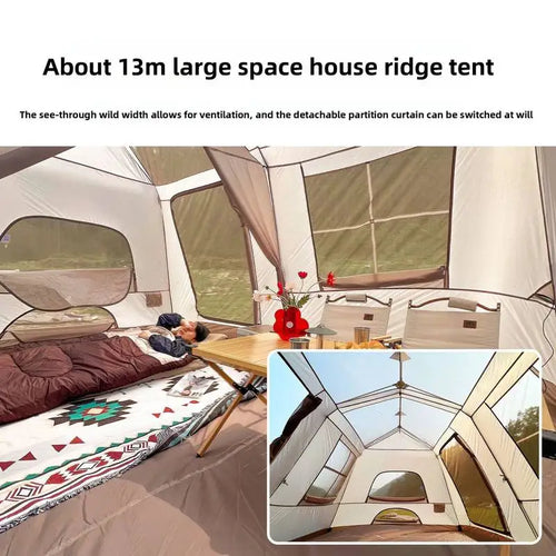 Automatic Quick Open Two-Room One-Hall Camping Tent Black Vinyl Thickened Sunproof Heavy Rainproof Foldable Outdoor Overnight