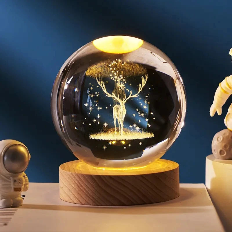 Jellyfish Dolphin Starfish Moon Planet USB Night Lamp LED 3D Art Crystal Ball Table Night Lights Decor for Children's