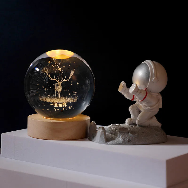Jellyfish Dolphin Starfish Moon Planet USB Night Lamp LED 3D Art Crystal Ball Table Night Lights Decor for Children's