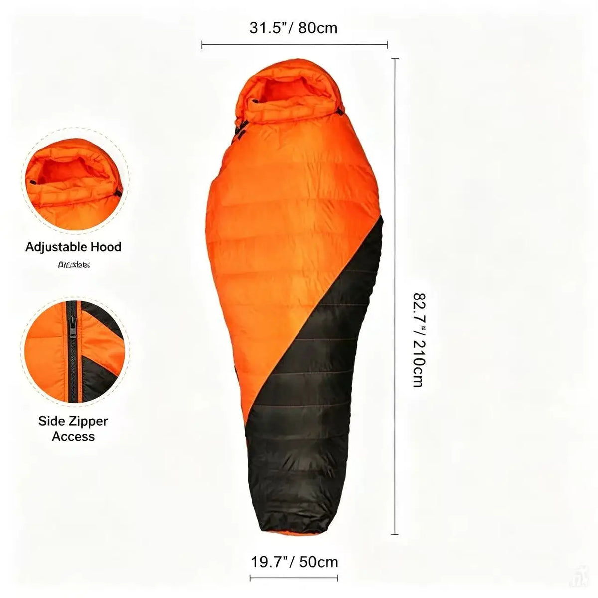 Adult Envelope-Style Winter Sleeping Bag Nylon Fabric White Duck Filling Color-Blocked Design Camping Travel Use Portable