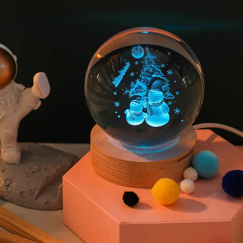 Jellyfish Dolphin Starfish Moon Planet USB Night Lamp LED 3D Art Crystal Ball Table Night Lights Decor for Children's