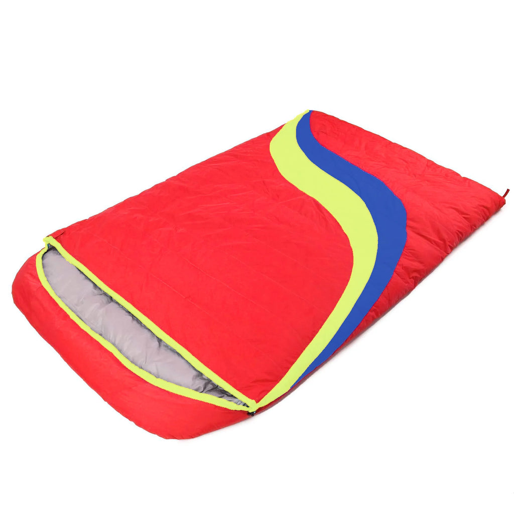 Duck Down Double Envelope-style Blue-and-color-block Sleeping Bag Outdoor Camping Adult Travel High-Loft Portable Warm
