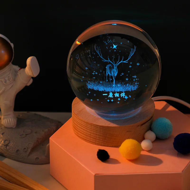 Jellyfish Dolphin Starfish Moon Planet USB Night Lamp LED 3D Art Crystal Ball Table Night Lights Decor for Children's