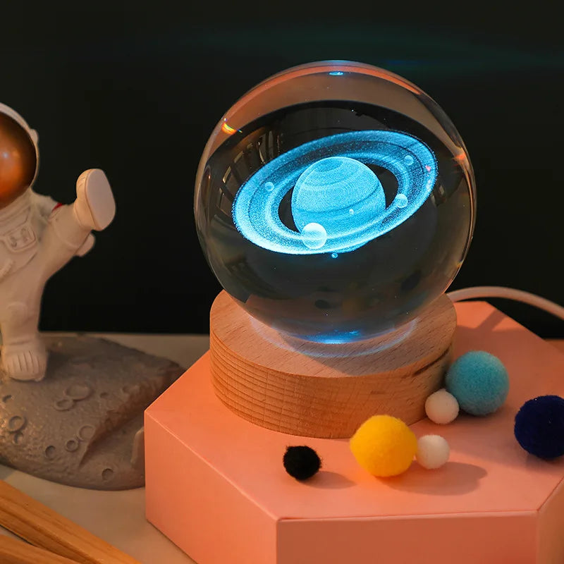 Jellyfish Dolphin Starfish Moon Planet USB Night Lamp LED 3D Art Crystal Ball Table Night Lights Decor for Children's