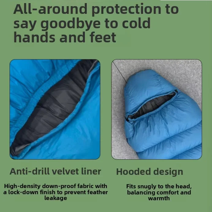 90% White Duck Nylon Mummy-style Comfortable Sleeping Bag Adults Outdoor Camping Portable Warm Winter Ultralight Cold Weather