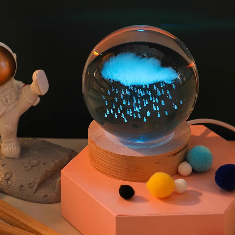 Jellyfish Dolphin Starfish Moon Planet USB Night Lamp LED 3D Art Crystal Ball Table Night Lights Decor for Children's