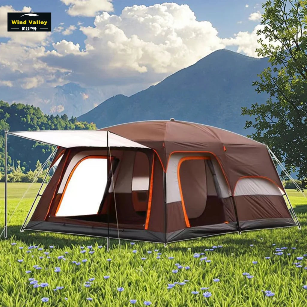 Wind Valley One Living Room 14' X 10' X 78" Waterproof Oxford Four-season Single 6 Person Camping Tent 3 Doors for Beach Outdoor