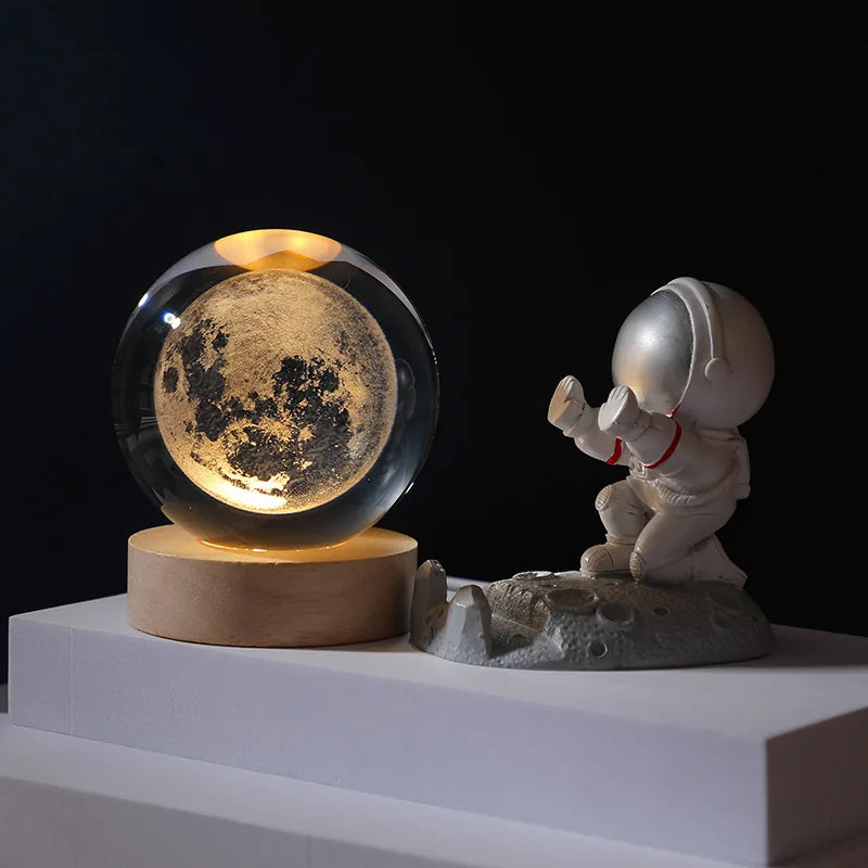 Jellyfish Dolphin Starfish Moon Planet USB Night Lamp LED 3D Art Crystal Ball Table Night Lights Decor for Children's