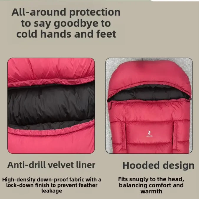 90% White Duck Nylon Mummy-style Comfortable Sleeping Bag Adults Outdoor Camping Portable Warm Winter Ultralight Cold Weather