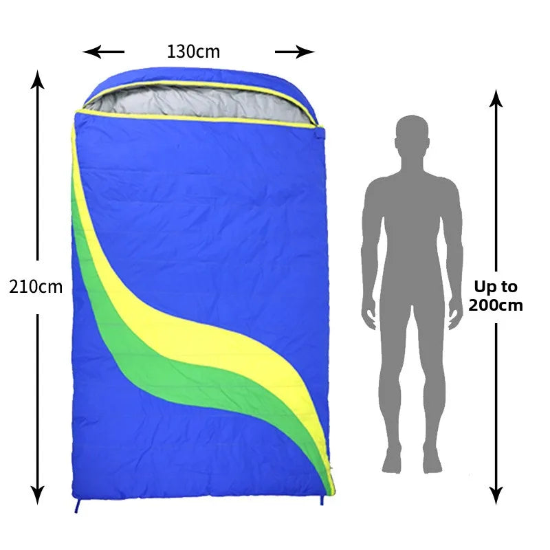 Duck Down Double Envelope-style Blue-and-color-block Sleeping Bag Outdoor Camping Adult Travel High-Loft Portable Warm