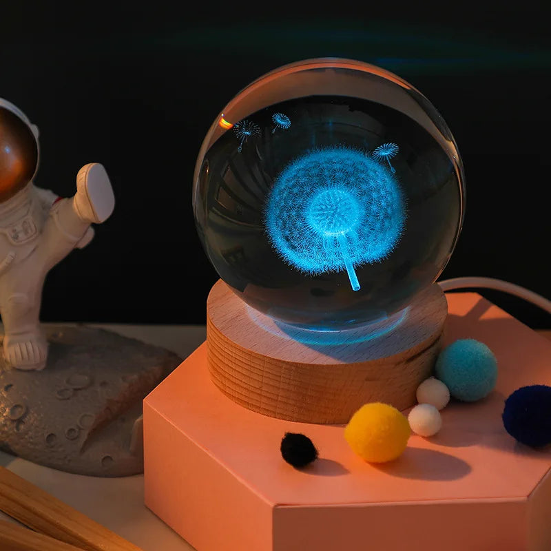 Jellyfish Dolphin Starfish Moon Planet USB Night Lamp LED 3D Art Crystal Ball Table Night Lights Decor for Children's