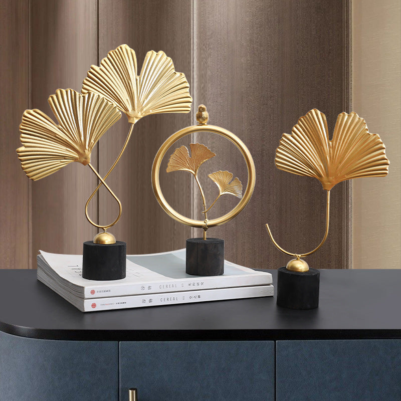 Scandinavian Style Accessible Luxury Golden Iron Leaf Decorations High-End Niche Living Room Tv Cabinet Wine Cabinet Desktop Decorations