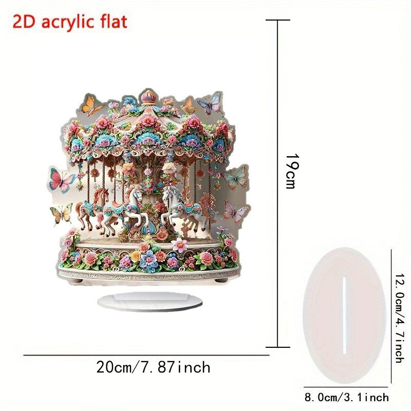 Charming, enchanting acrylic carousel music box-fantasy horses, bright flowers