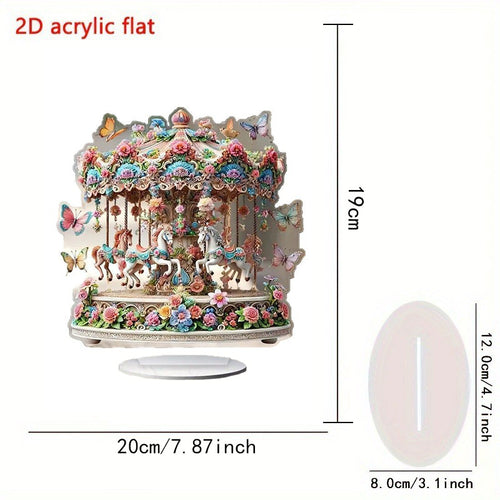 Charming, enchanting acrylic carousel music box-fantasy horses, bright flowers