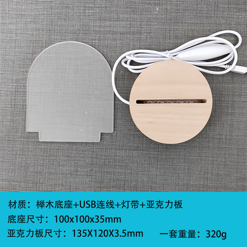 Hammer Painting Wooden Luminous Base Charging Long Acrylic Night Light Desktop Ornaments LED Wood Base
