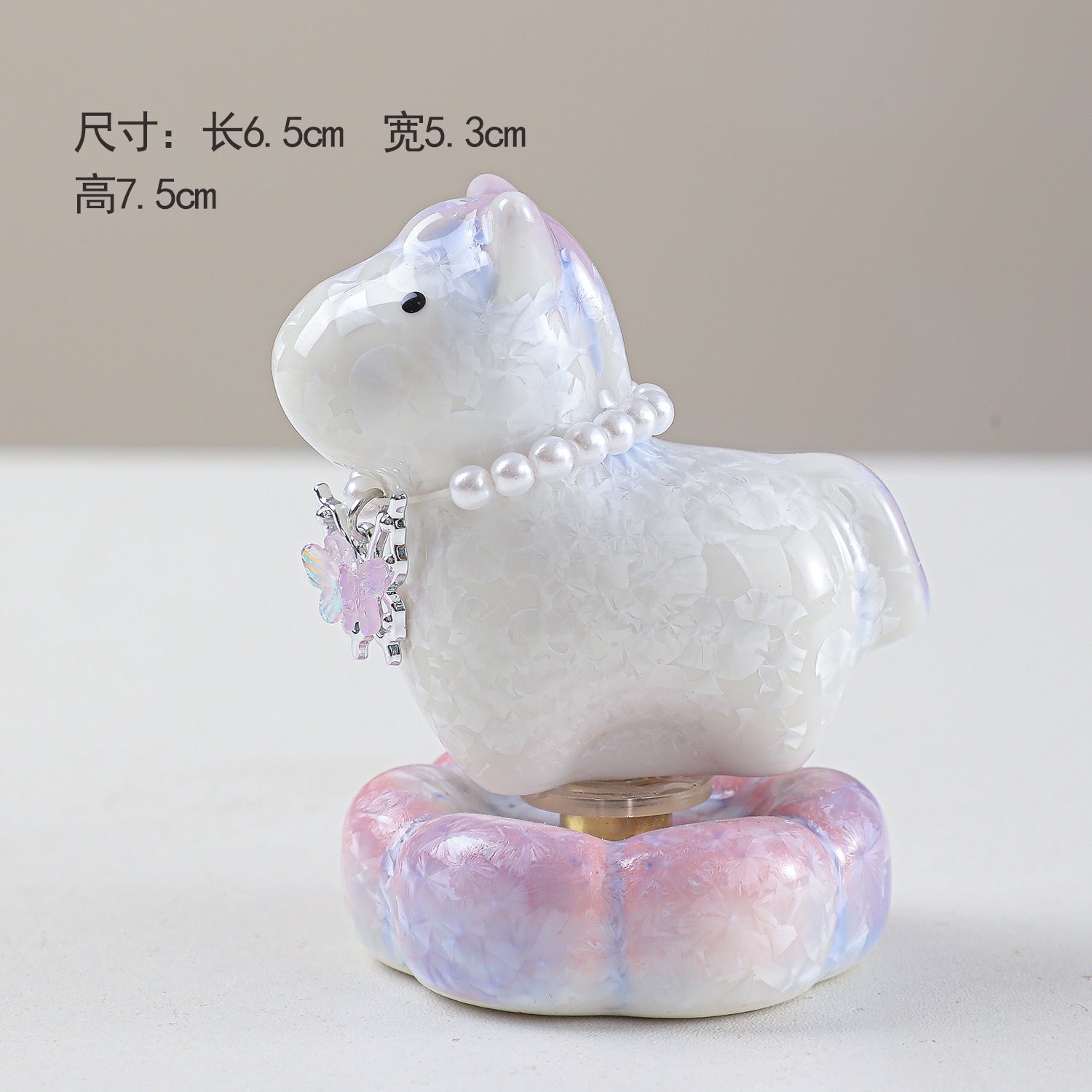 Cute Ceramic Lucky Horse Figurine with Pearl Necklace & Butterfly Charm