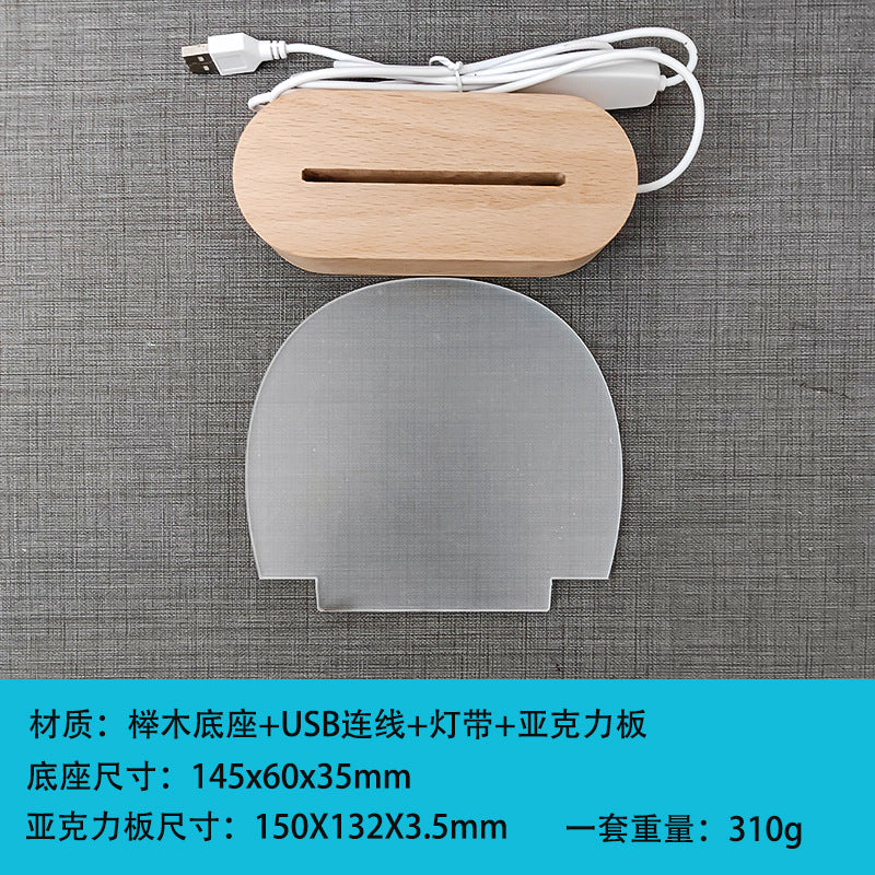 Hammer Painting Wooden Luminous Base Charging Long Acrylic Night Light Desktop Ornaments LED Wood Base