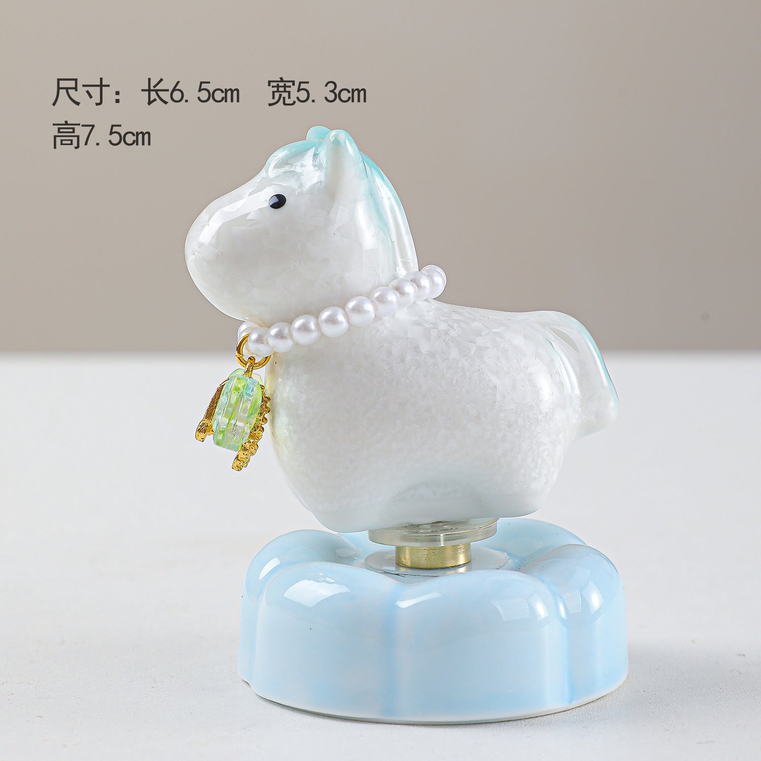 Cute Ceramic Lucky Horse Figurine with Pearl Necklace & Butterfly Charm