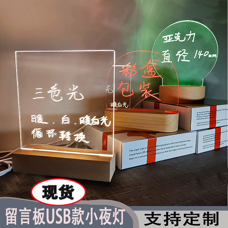 Hammer Painting Wooden Luminous Base Charging Long Acrylic Night Light Desktop Ornaments LED Wood Base