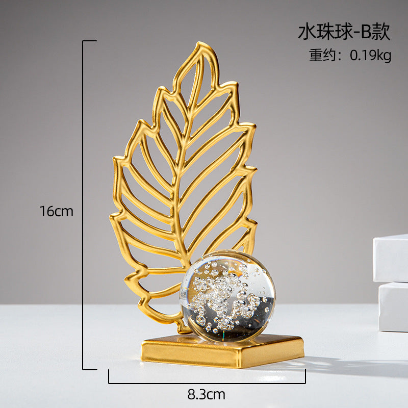 Scandinavian Style Accessible Luxury Golden Iron Leaf Decorations High-End Niche Living Room Tv Cabinet Wine Cabinet Desktop Decorations