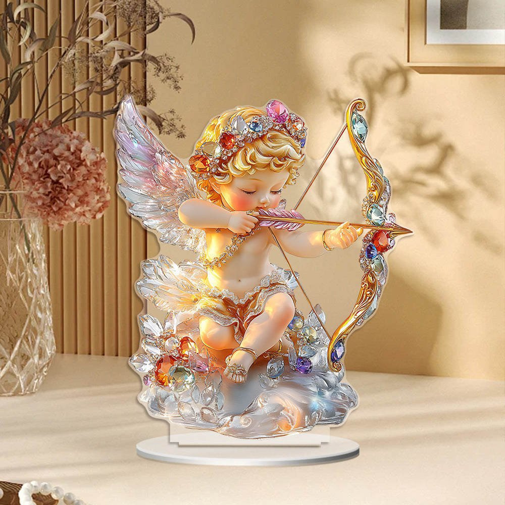 Cross-Border New Product Cupid Angel Decorative Stand 2D Acrylic Ornaments Home Desktop Entrance Accessories Gifts